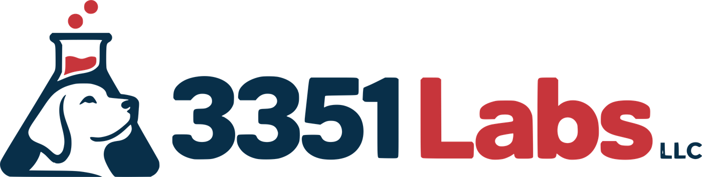 3351 Labs logo: a lab flask with a dog